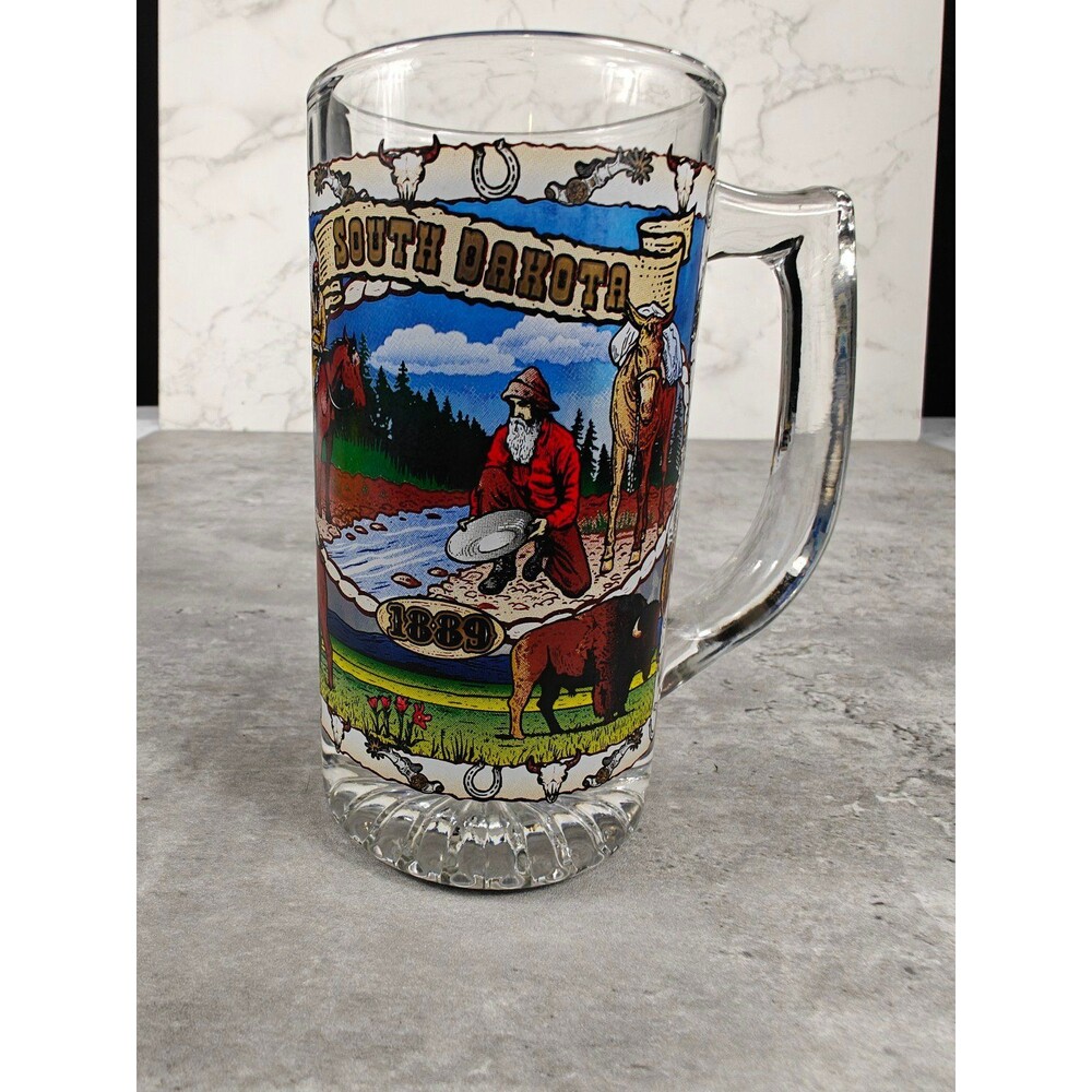 Vintage South Dakota Western Beer Stein Glass 1889 Gold Rush